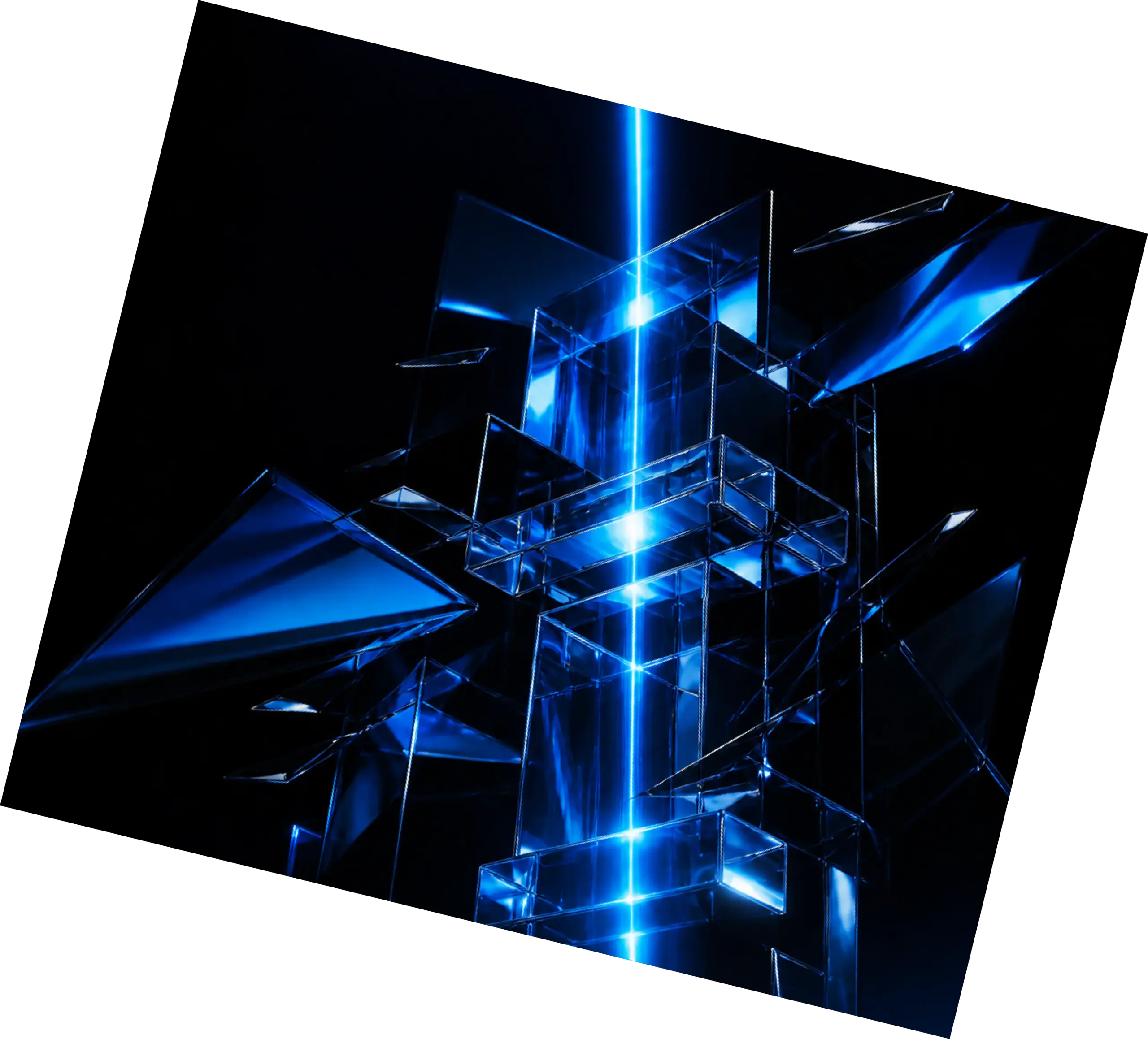 Glass plates and prisms around a vertical blue beam